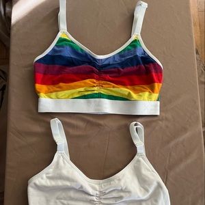 Tomboy X sports bras (set of 2); Rainbow & white.